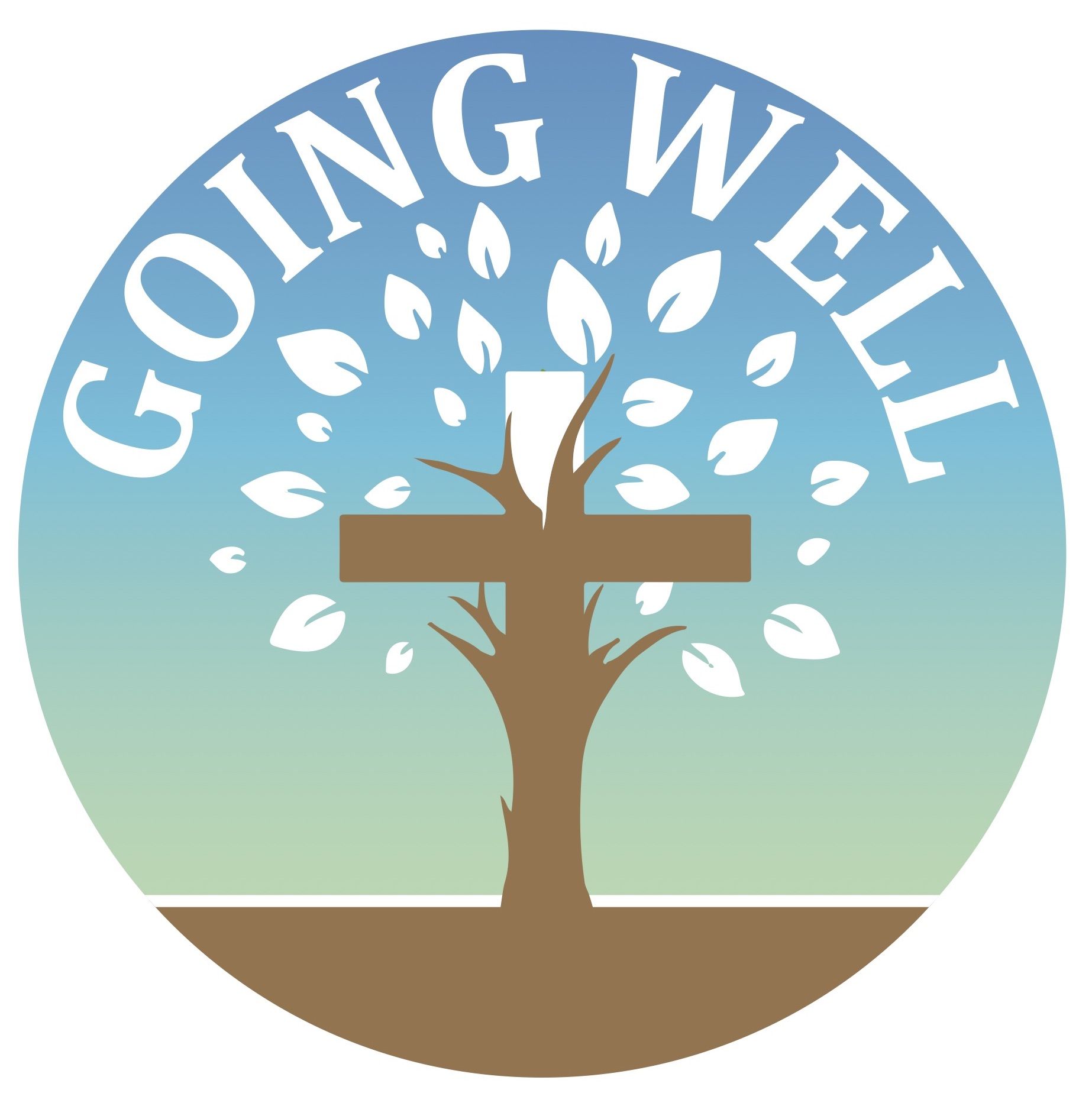School counselling logo featuring a tree with falling leaves and a cross symbol within a circular design